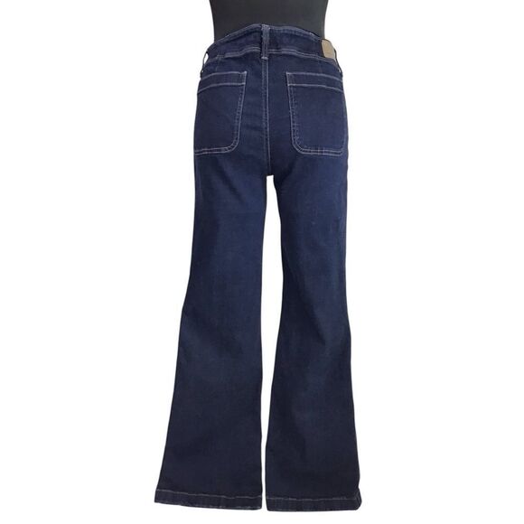 American Eagle Outfitters Dark Blue Flared Leg Jeans Patch Pocket Size 12 - Picture 2 of 12
